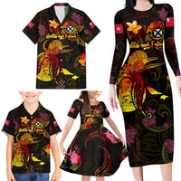 Wallis and Futuna Family Matching Long Sleeve Bodycon Dress and Hawaiian Shirt Octopus Plumeria Polynesian Tattoo