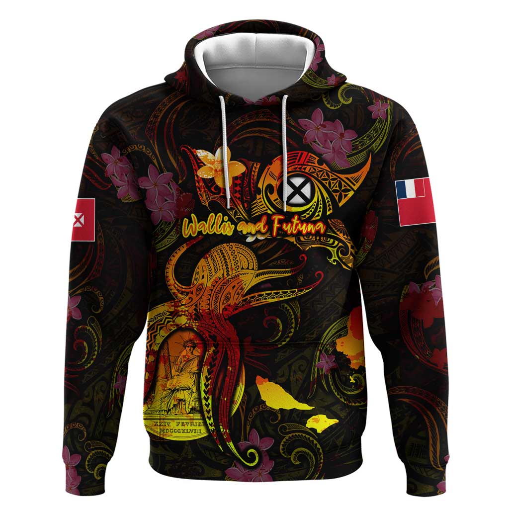 Wallis and Futuna Hoodie Octopus Plumeria Polynesian Tattoo