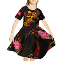 Wallis and Futuna Kid Short Sleeve Dress Octopus Plumeria Polynesian Tattoo