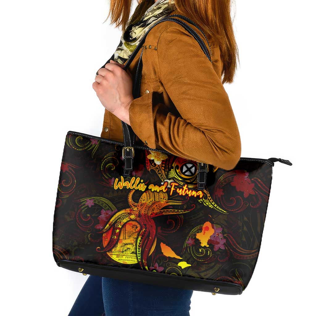 Wallis and Futuna Leather Tote Bag Octopus Plumeria Polynesian Tattoo