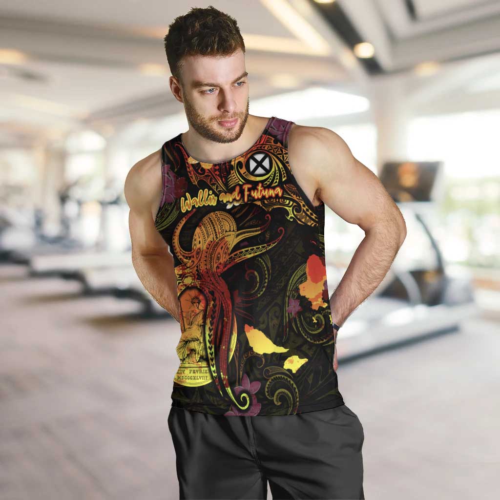 Wallis and Futuna Men Tank Top Octopus Plumeria Polynesian Tattoo