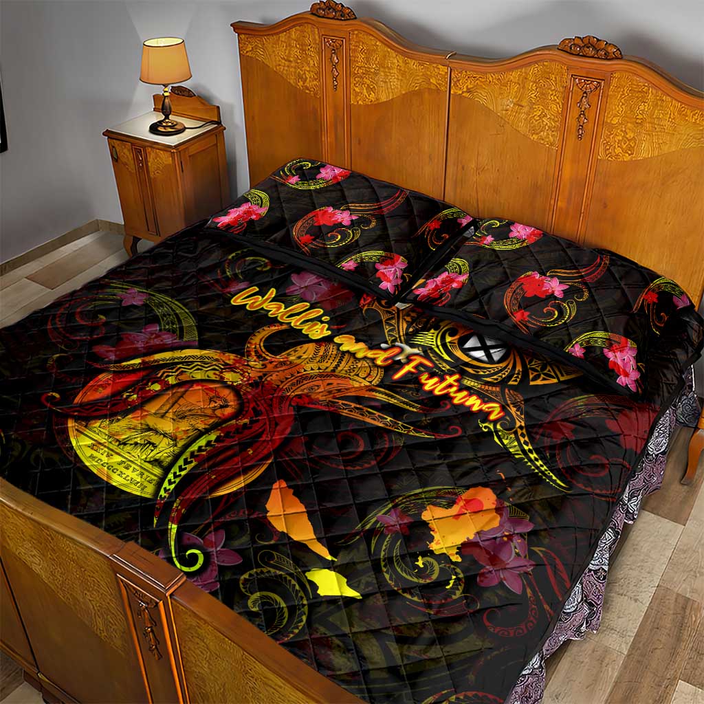 Wallis and Futuna Quilt Bed Set Octopus Plumeria Polynesian Tattoo