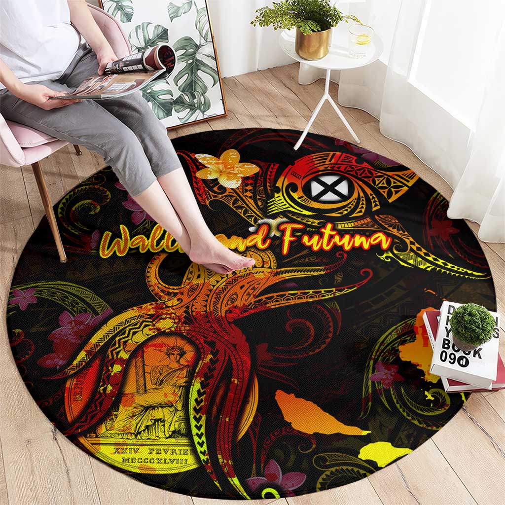 Wallis and Futuna Round Carpet Octopus Plumeria Polynesian Tattoo