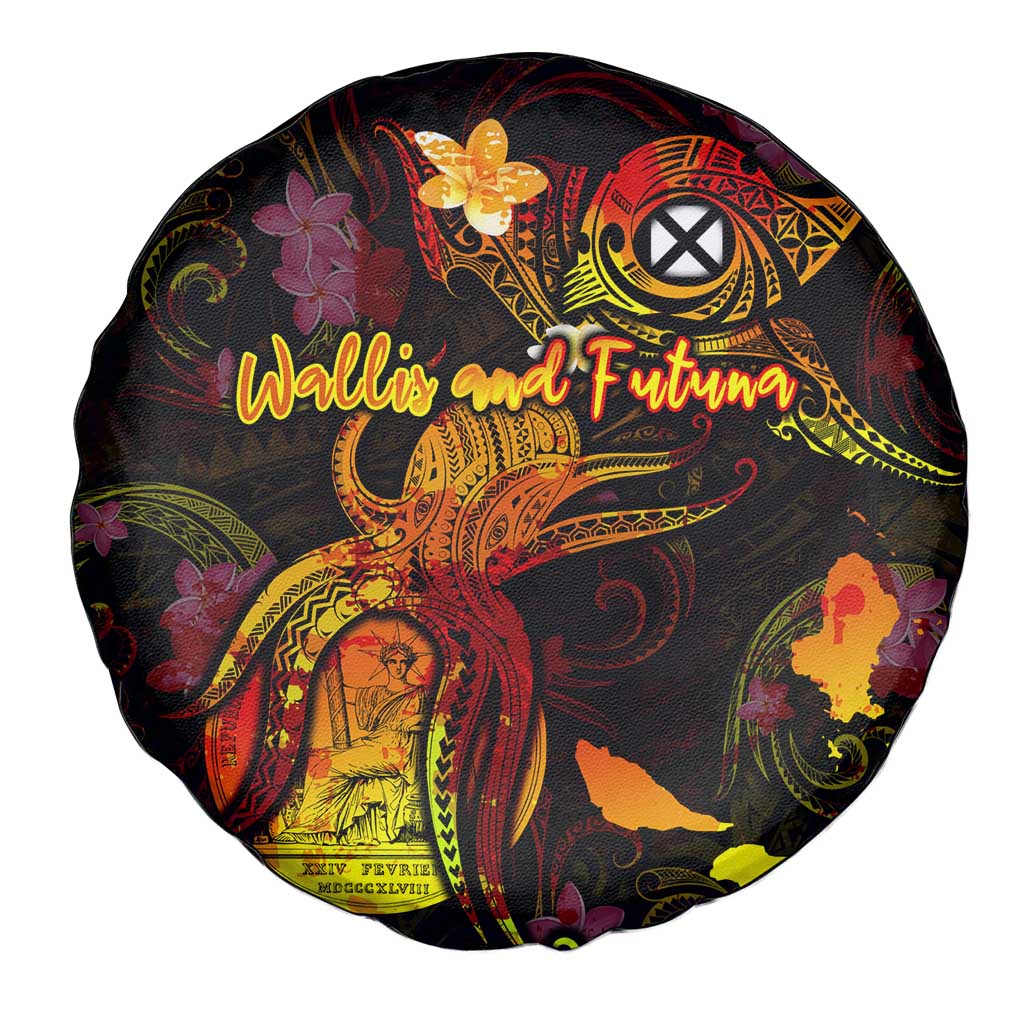 Wallis and Futuna Spare Tire Cover Octopus Plumeria Polynesian Tattoo