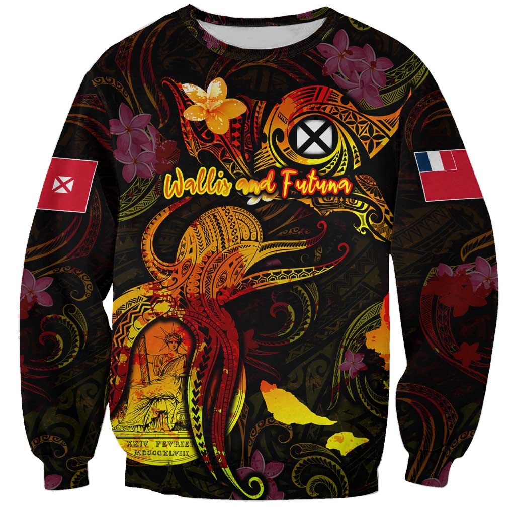 Wallis and Futuna Sweatshirt Octopus Plumeria Polynesian Tattoo