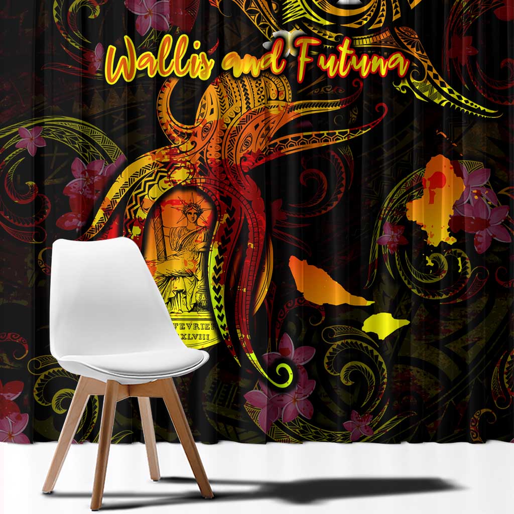 Wallis and Futuna Window Curtain Octopus Plumeria Polynesian Tattoo