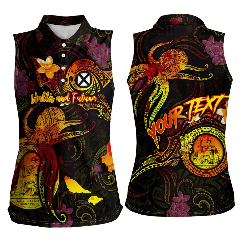 Wallis and Futuna Women Sleeveless Polo Shirt Octopus Plumeria Polynesian Tattoo