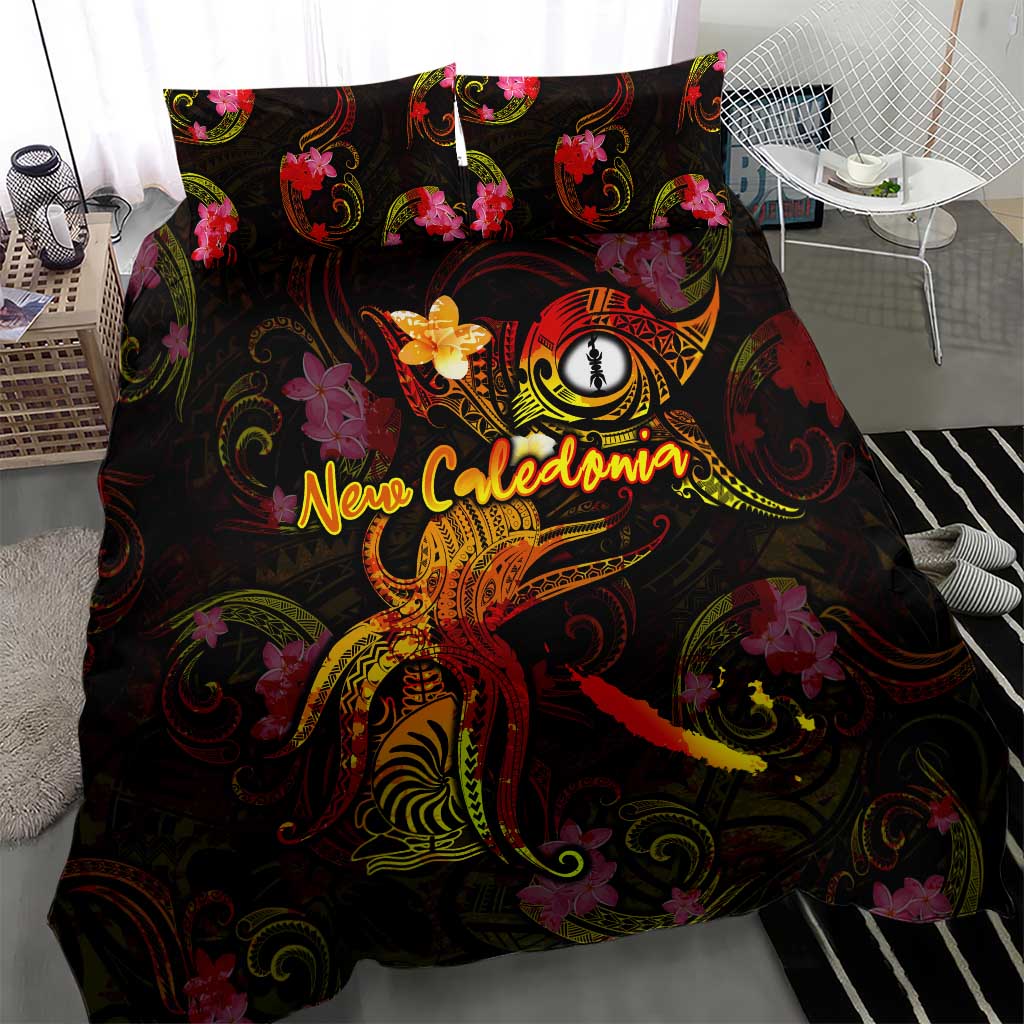 New Caledonia Bedding Set Octopus Plumeria Polynesian Tattoo