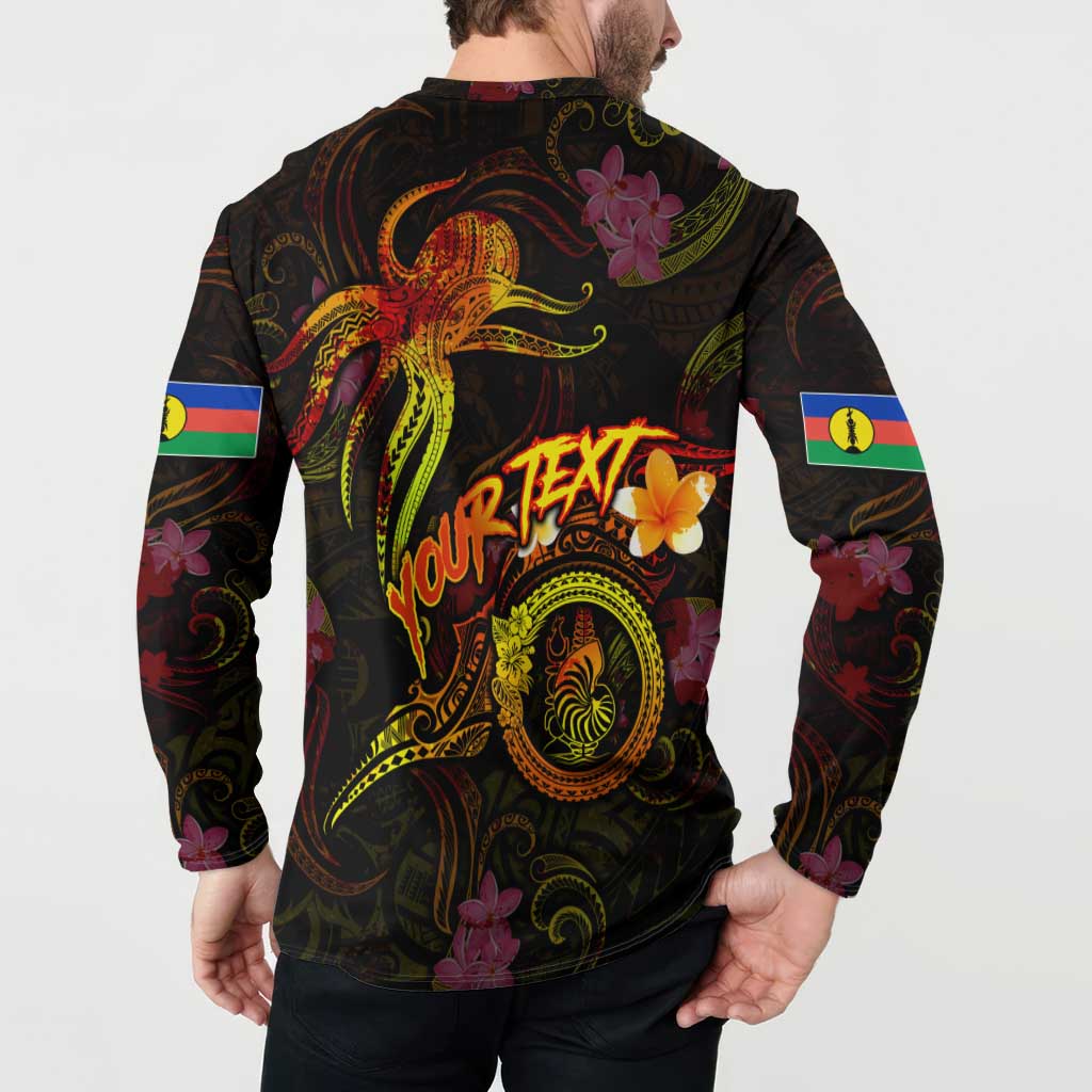 New Caledonia Button Sweatshirt Octopus Plumeria Polynesian Tattoo