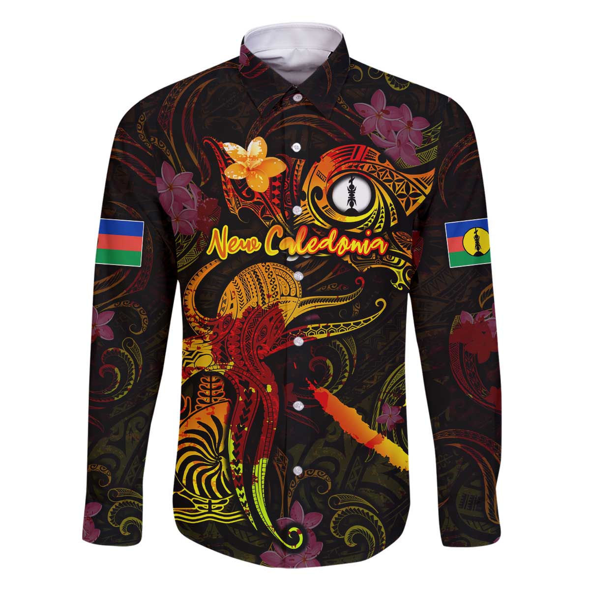 New Caledonia Family Matching Off The Shoulder Long Sleeve Dress and Hawaiian Shirt Octopus Plumeria Polynesian Tattoo