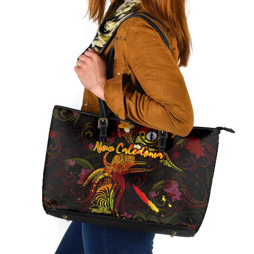 New Caledonia Leather Tote Bag Octopus Plumeria Polynesian Tattoo