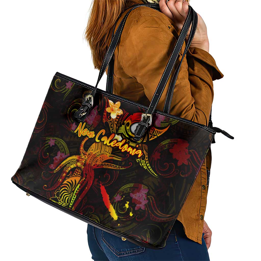 New Caledonia Leather Tote Bag Octopus Plumeria Polynesian Tattoo