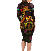 New Caledonia Long Sleeve Bodycon Dress Octopus Plumeria Polynesian Tattoo