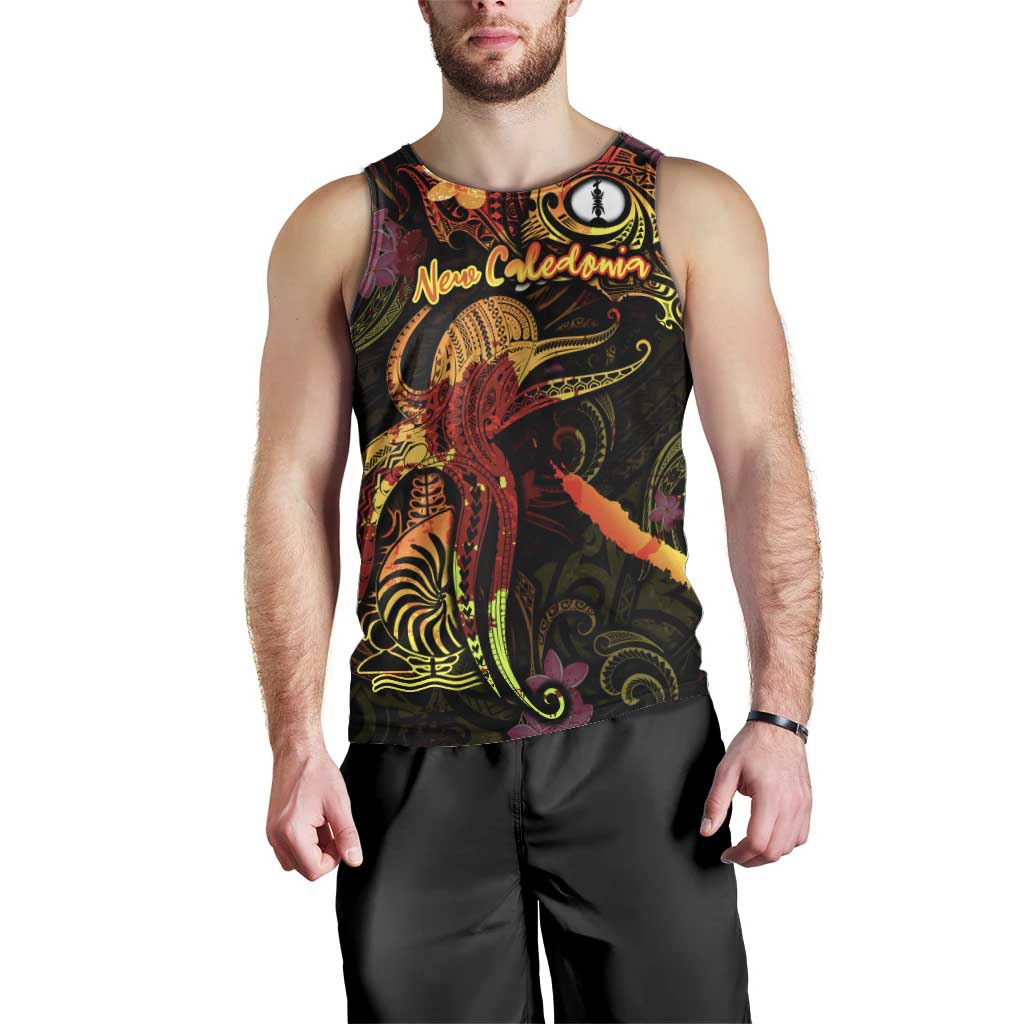 New Caledonia Men Tank Top Octopus Plumeria Polynesian Tattoo