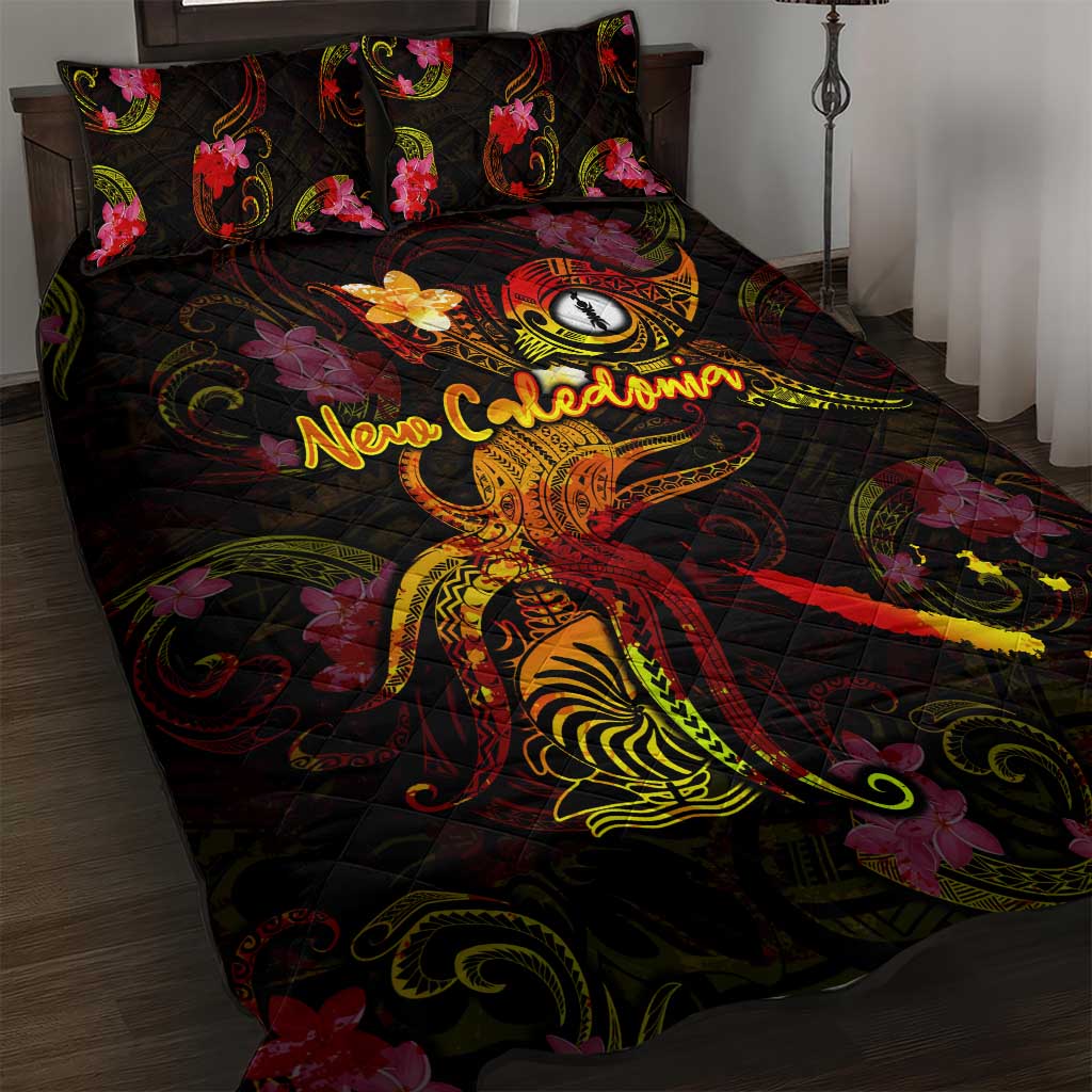New Caledonia Quilt Bed Set Octopus Plumeria Polynesian Tattoo