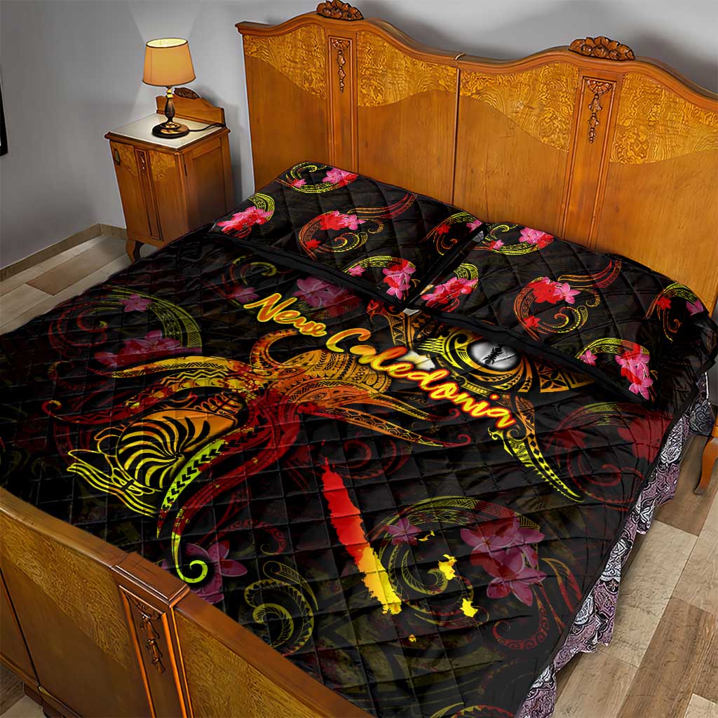 New Caledonia Quilt Bed Set Octopus Plumeria Polynesian Tattoo