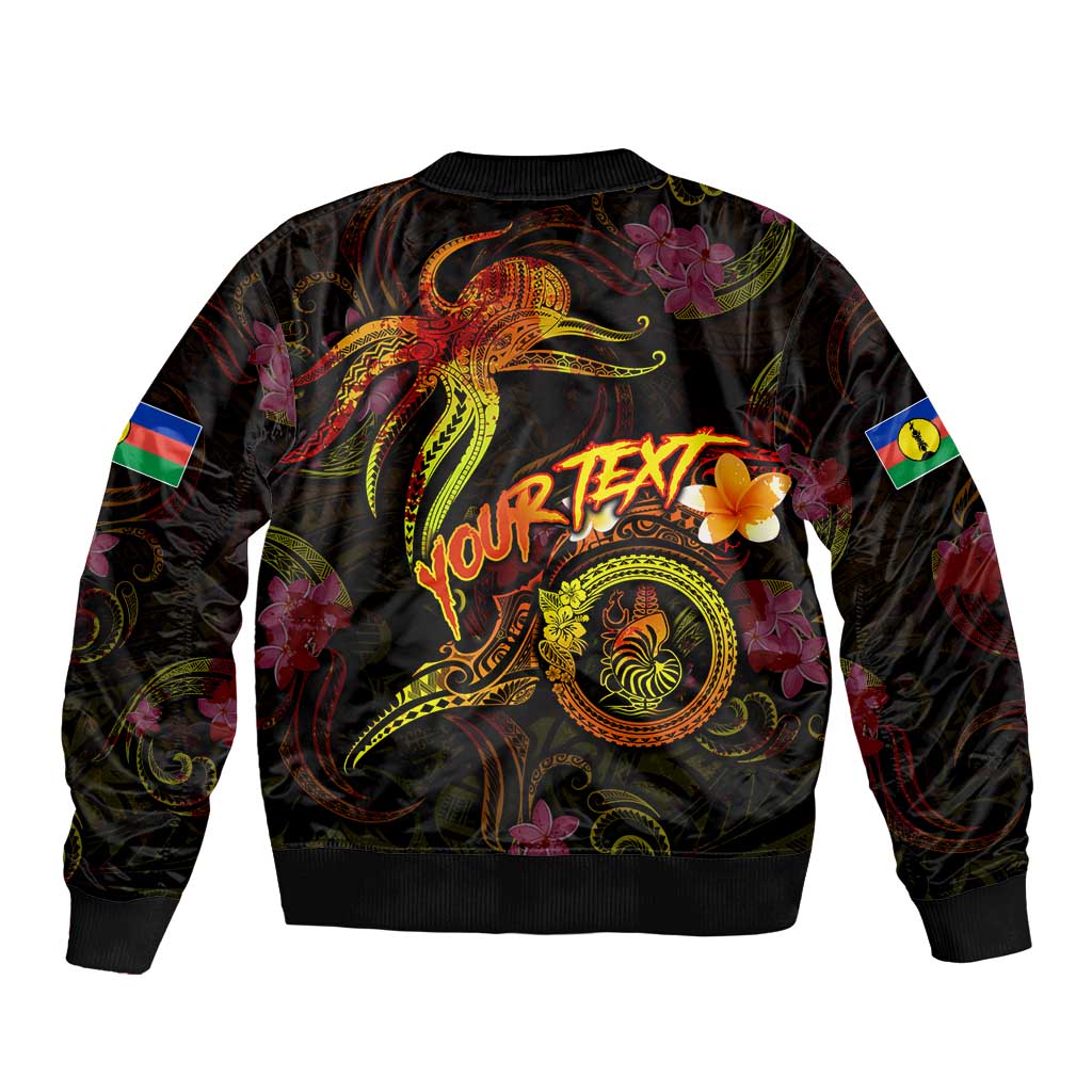 New Caledonia Sleeve Zip Bomber Jacket Octopus Plumeria Polynesian Tattoo