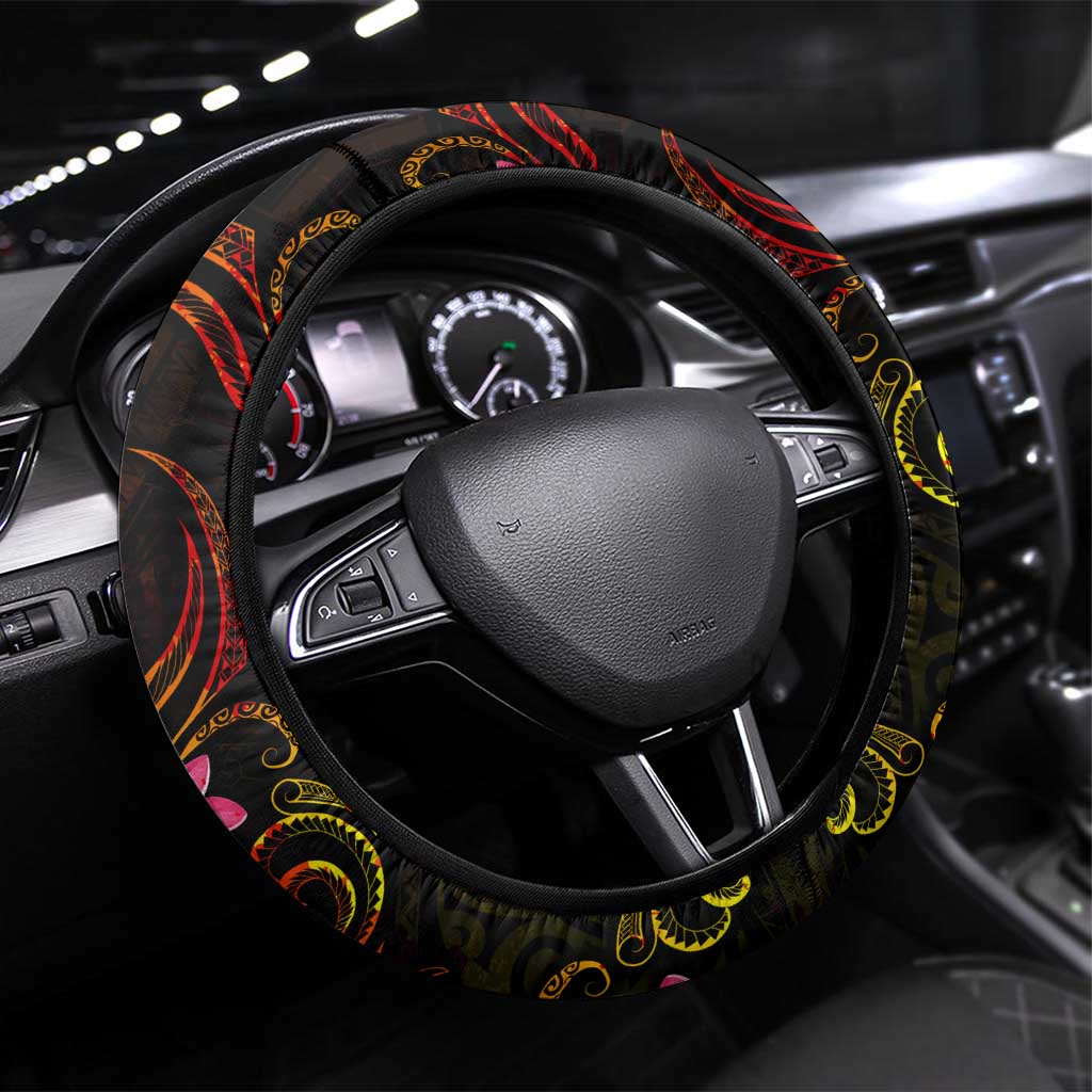 New Caledonia Steering Wheel Cover Octopus Plumeria Polynesian Tattoo