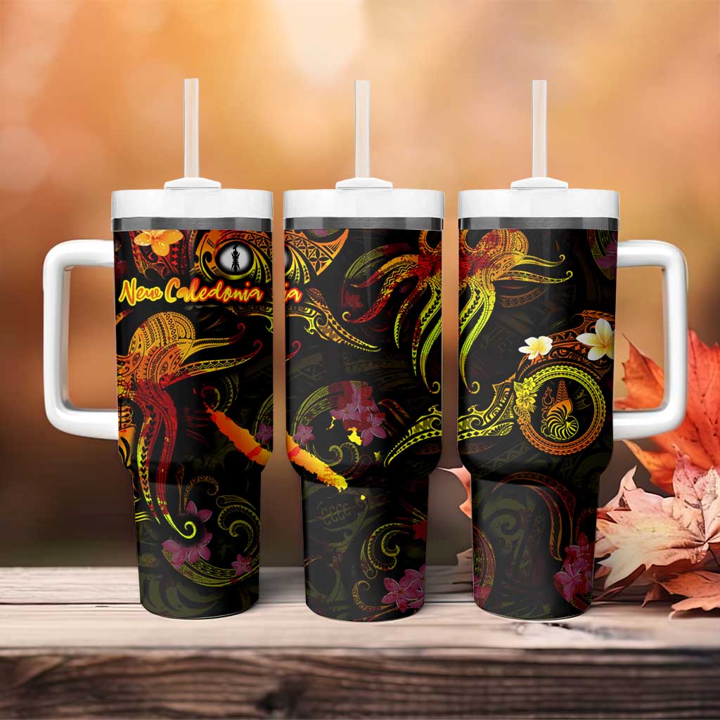 New Caledonia Tumbler With Handle Octopus Plumeria Polynesian Tattoo