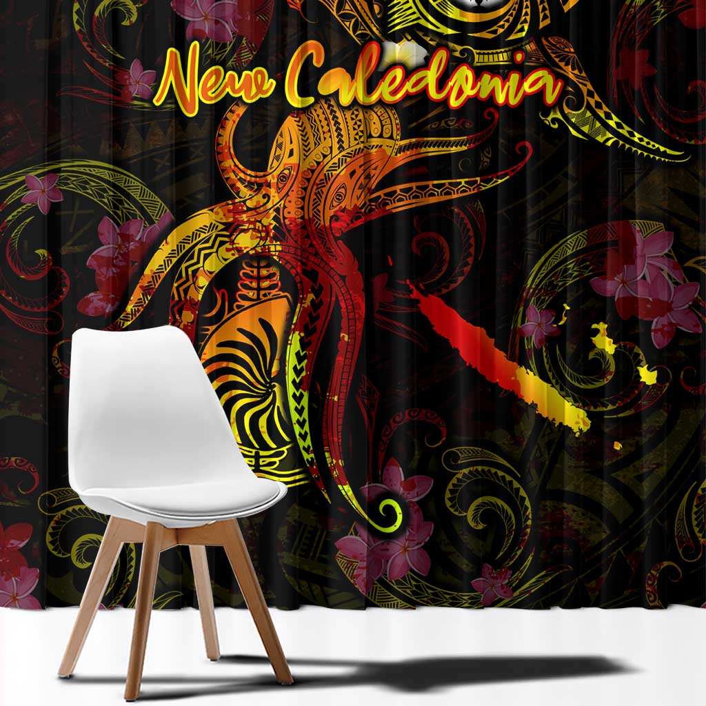 New Caledonia Window Curtain Octopus Plumeria Polynesian Tattoo
