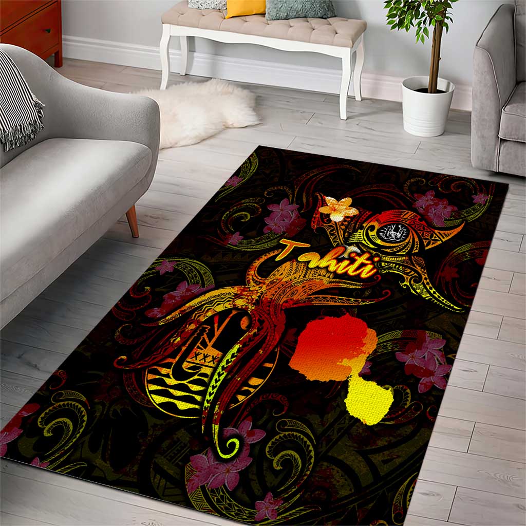 Tahiti French Polynesia Area Rug Octopus Plumeria Polynesian Tattoo
