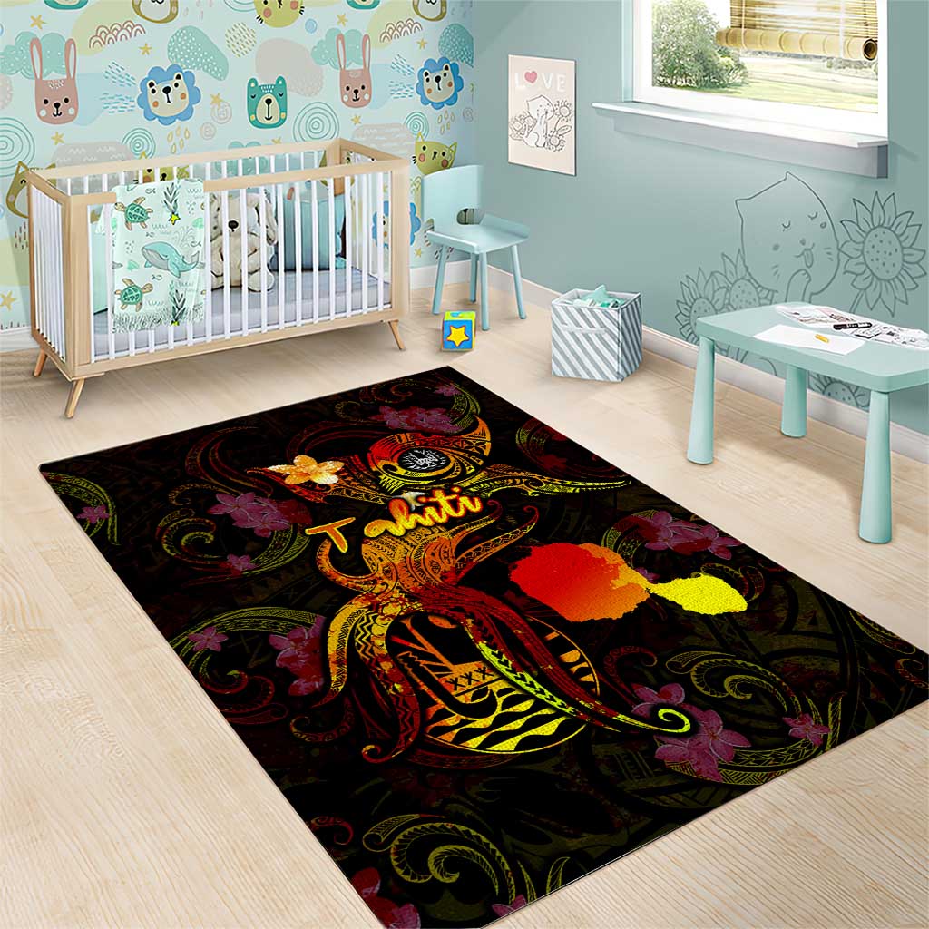 Tahiti French Polynesia Area Rug Octopus Plumeria Polynesian Tattoo