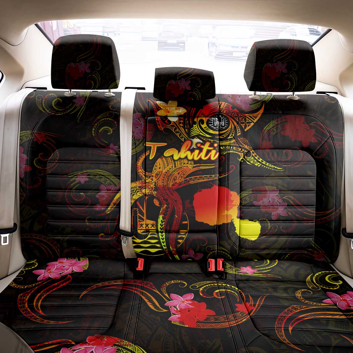 Tahiti French Polynesia Back Car Seat Cover Octopus Plumeria Polynesian Tattoo