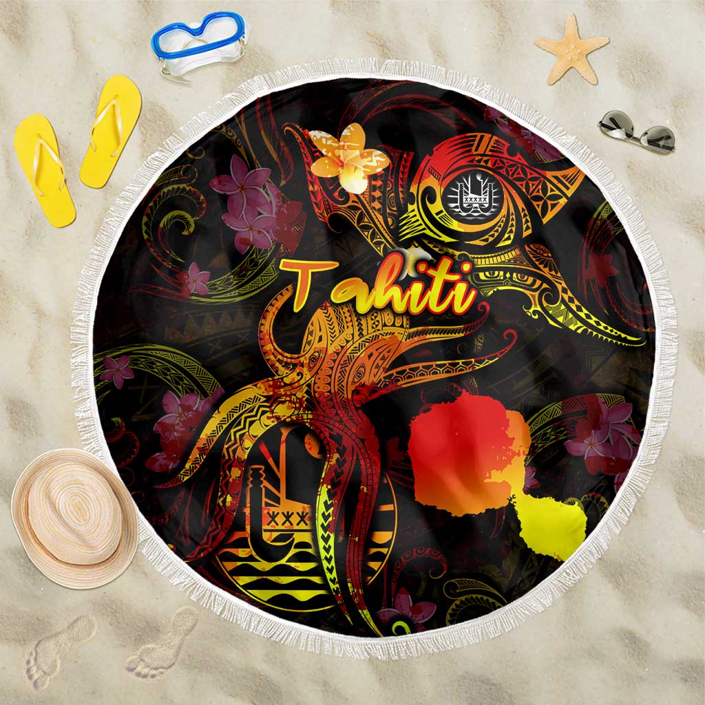 Tahiti French Polynesia Beach Blanket Octopus Plumeria Polynesian Tattoo