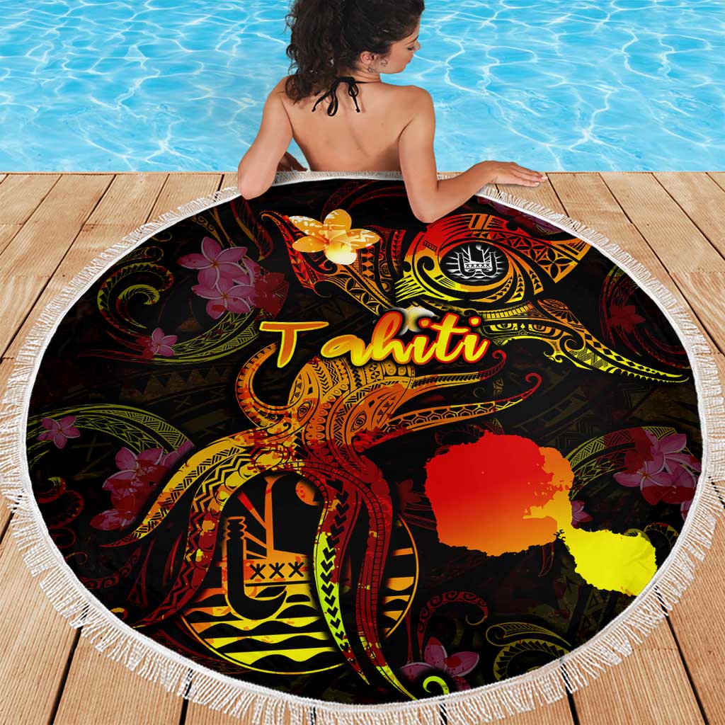 Tahiti French Polynesia Beach Blanket Octopus Plumeria Polynesian Tattoo