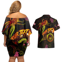 Tahiti French Polynesia Couples Matching Off Shoulder Short Dress and Hawaiian Shirt Octopus Plumeria Polynesian Tattoo DT02 - Polynesian Pride