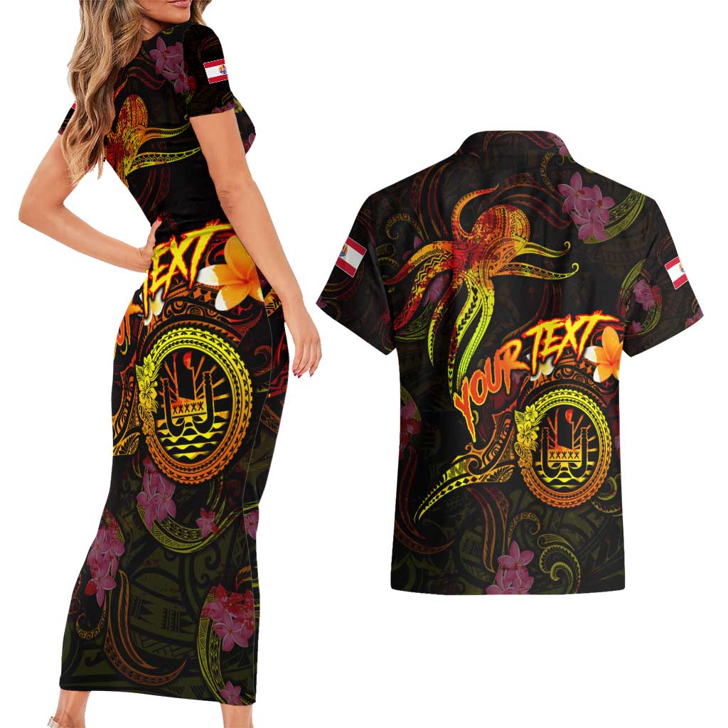 Tahiti French Polynesia Couples Matching Short Sleeve Bodycon Dress and Hawaiian Shirt Octopus Plumeria Polynesian Tattoo DT02 - Polynesian Pride