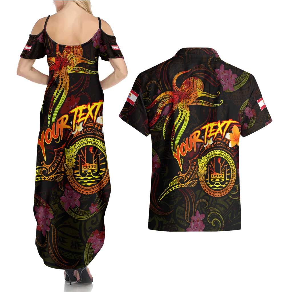 Tahiti French Polynesia Couples Matching Summer Maxi Dress and Hawaiian Shirt Octopus Plumeria Polynesian Tattoo DT02 - Polynesian Pride
