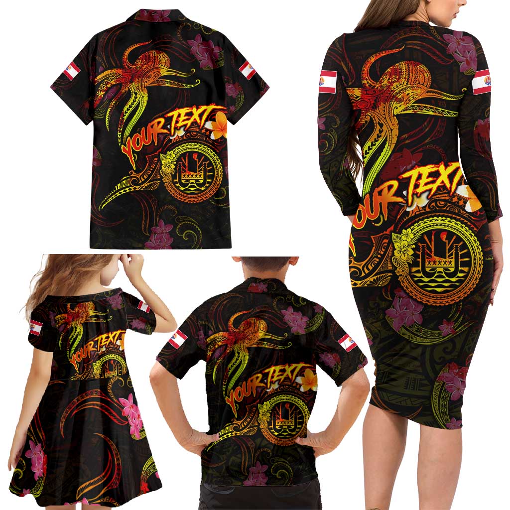 Tahiti French Polynesia Family Matching Long Sleeve Bodycon Dress and Hawaiian Shirt Octopus Plumeria Polynesian Tattoo DT02 - Polynesian Pride
