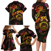 Tahiti French Polynesia Family Matching Long Sleeve Bodycon Dress and Hawaiian Shirt Octopus Plumeria Polynesian Tattoo DT02 - Polynesian Pride