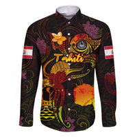 Tahiti French Polynesia Family Matching Long Sleeve Bodycon Dress and Hawaiian Shirt Octopus Plumeria Polynesian Tattoo DT02 Dad's Shirt - Long Sleeve Black - Polynesian Pride