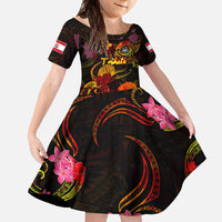 Tahiti French Polynesia Family Matching Mermaid Dress and Hawaiian Shirt Octopus Plumeria Polynesian Tattoo DT02 Daughter's Dress Black - Polynesian Pride