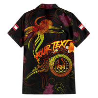 Tahiti French Polynesia Family Matching Off The Shoulder Long Sleeve Dress and Hawaiian Shirt Octopus Plumeria Polynesian Tattoo