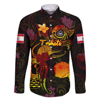 Tahiti French Polynesia Family Matching Off The Shoulder Long Sleeve Dress and Hawaiian Shirt Octopus Plumeria Polynesian Tattoo