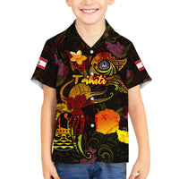Tahiti French Polynesia Family Matching Off The Shoulder Long Sleeve Dress and Hawaiian Shirt Octopus Plumeria Polynesian Tattoo