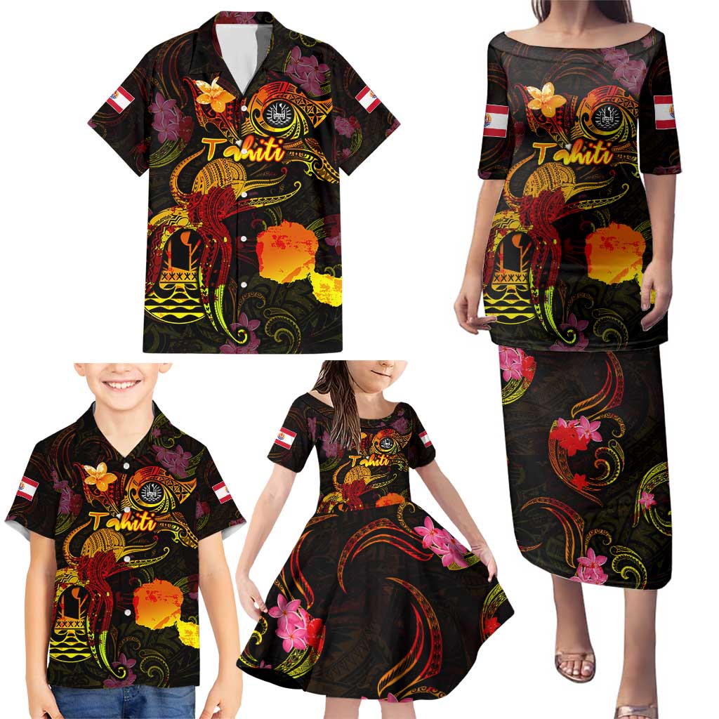Tahiti French Polynesia Family Matching Puletasi and Hawaiian Shirt Octopus Plumeria Polynesian Tattoo DT02 - Polynesian Pride