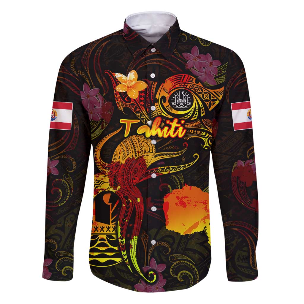 Tahiti French Polynesia Family Matching Puletasi and Hawaiian Shirt Octopus Plumeria Polynesian Tattoo DT02 Dad's Shirt - Long Sleeve Black - Polynesian Pride