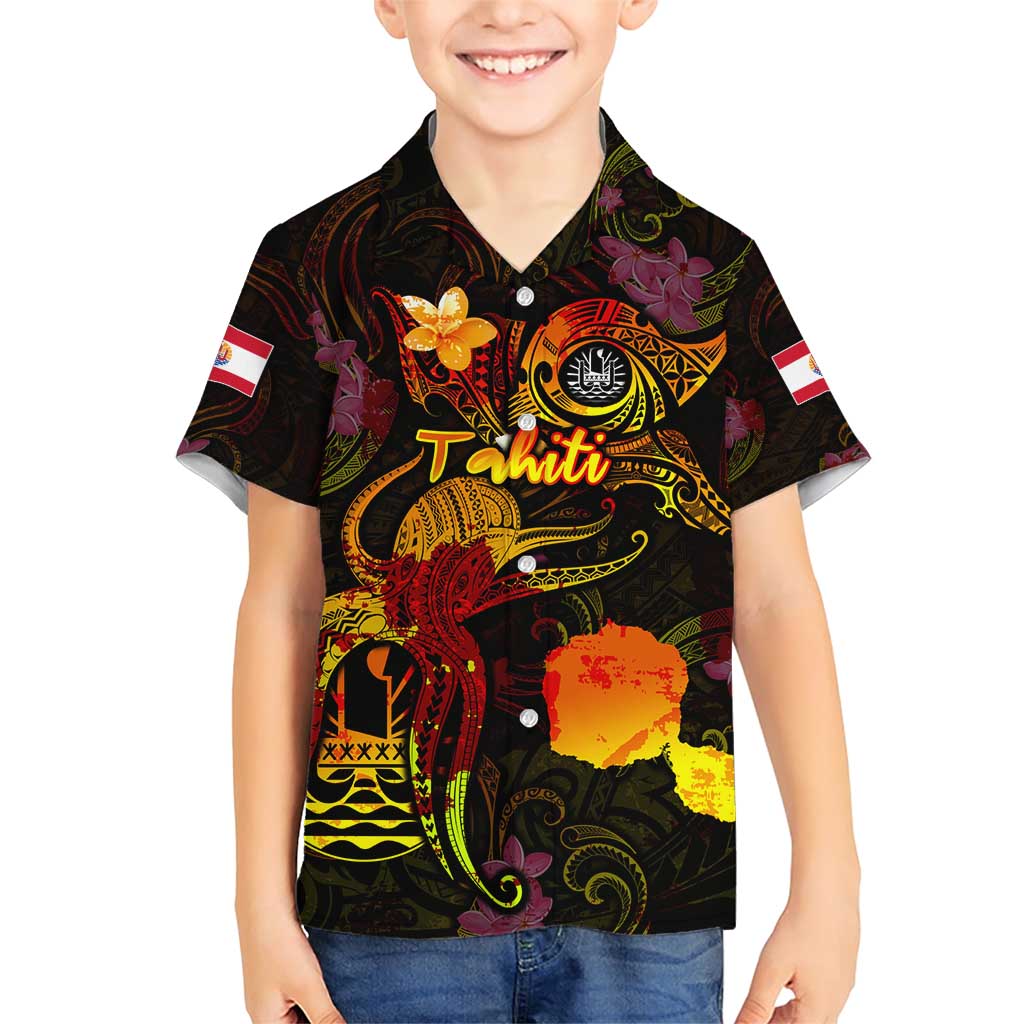 Tahiti French Polynesia Family Matching Short Sleeve Bodycon Dress and Hawaiian Shirt Octopus Plumeria Polynesian Tattoo DT02 Son's Shirt Black - Polynesian Pride
