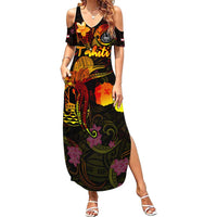 Tahiti French Polynesia Family Matching Summer Maxi Dress and Hawaiian Shirt Octopus Plumeria Polynesian Tattoo