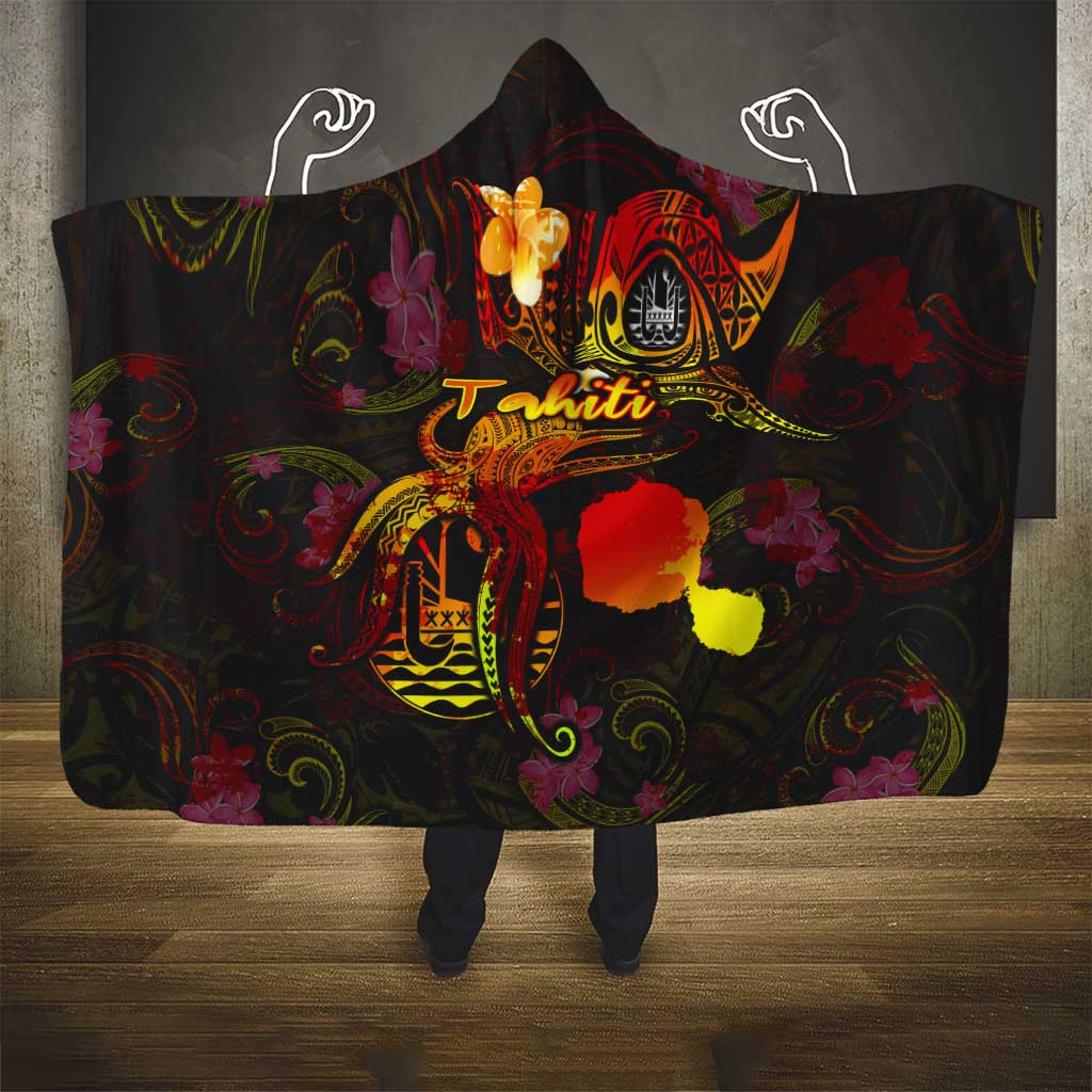 Tahiti French Polynesia Hooded Blanket Octopus Plumeria Polynesian Tattoo
