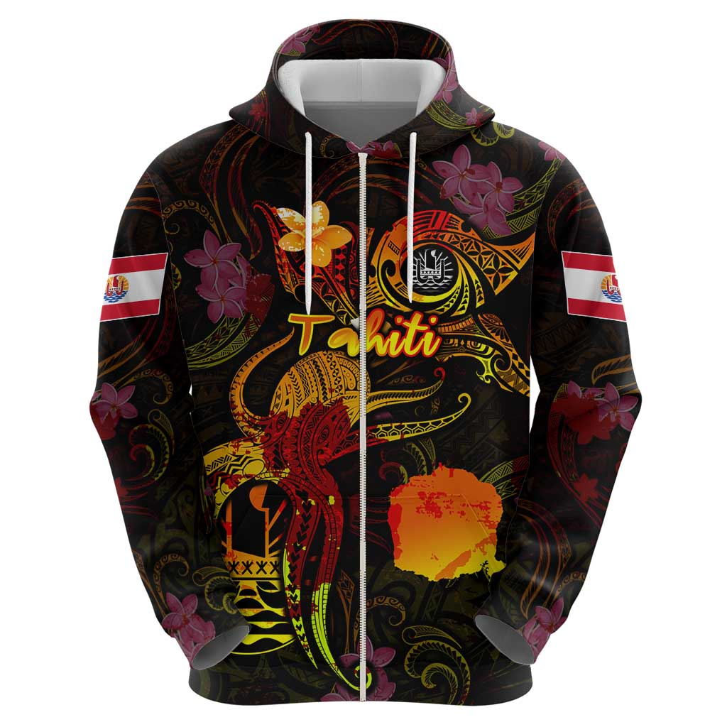 Tahiti French Polynesia Hoodie Octopus Plumeria Polynesian Tattoo