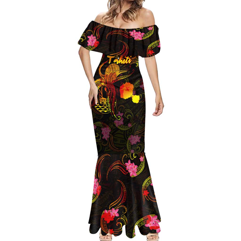 Tahiti French Polynesia Mermaid Dress Octopus Plumeria Polynesian Tattoo DT02 - Polynesian Pride