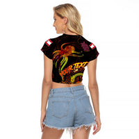 Tahiti French Polynesia Raglan Cropped T Shirt Octopus Plumeria Polynesian Tattoo DT02 - Polynesian Pride