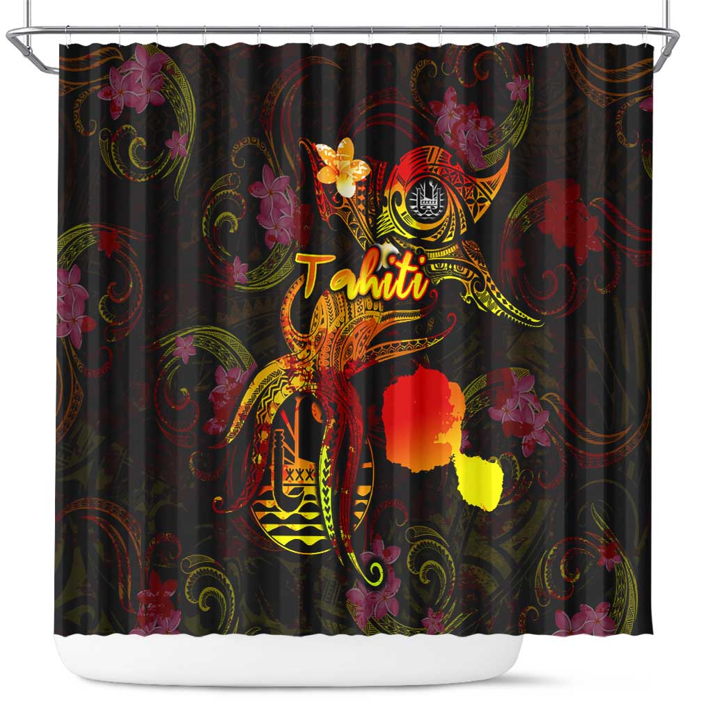 Tahiti French Polynesia Shower Curtain Octopus Plumeria Polynesian Tattoo