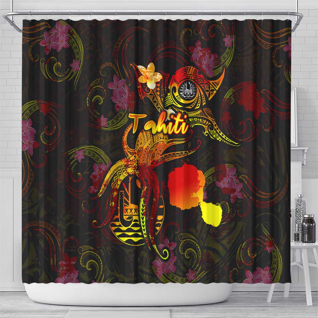 Tahiti French Polynesia Shower Curtain Octopus Plumeria Polynesian Tattoo