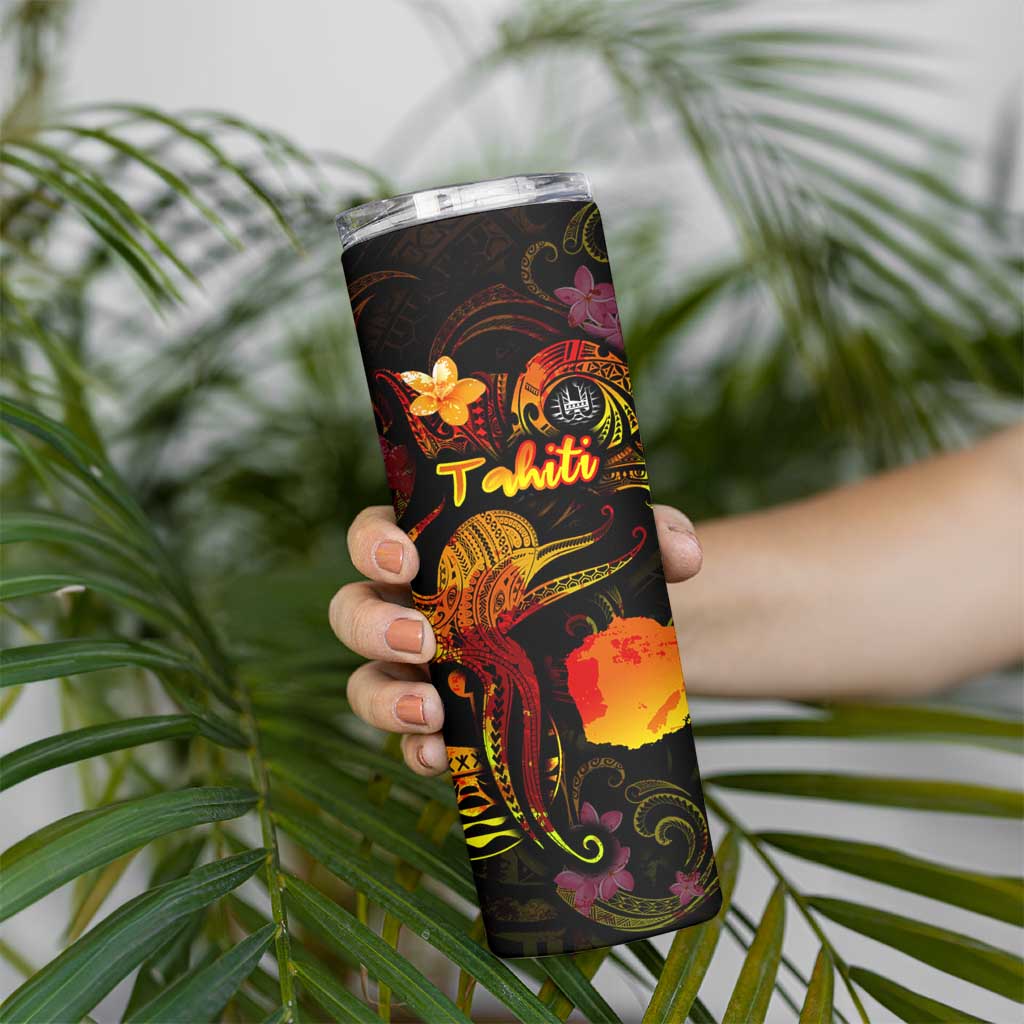 Tahiti French Polynesia Skinny Tumbler Octopus Plumeria Polynesian Tattoo